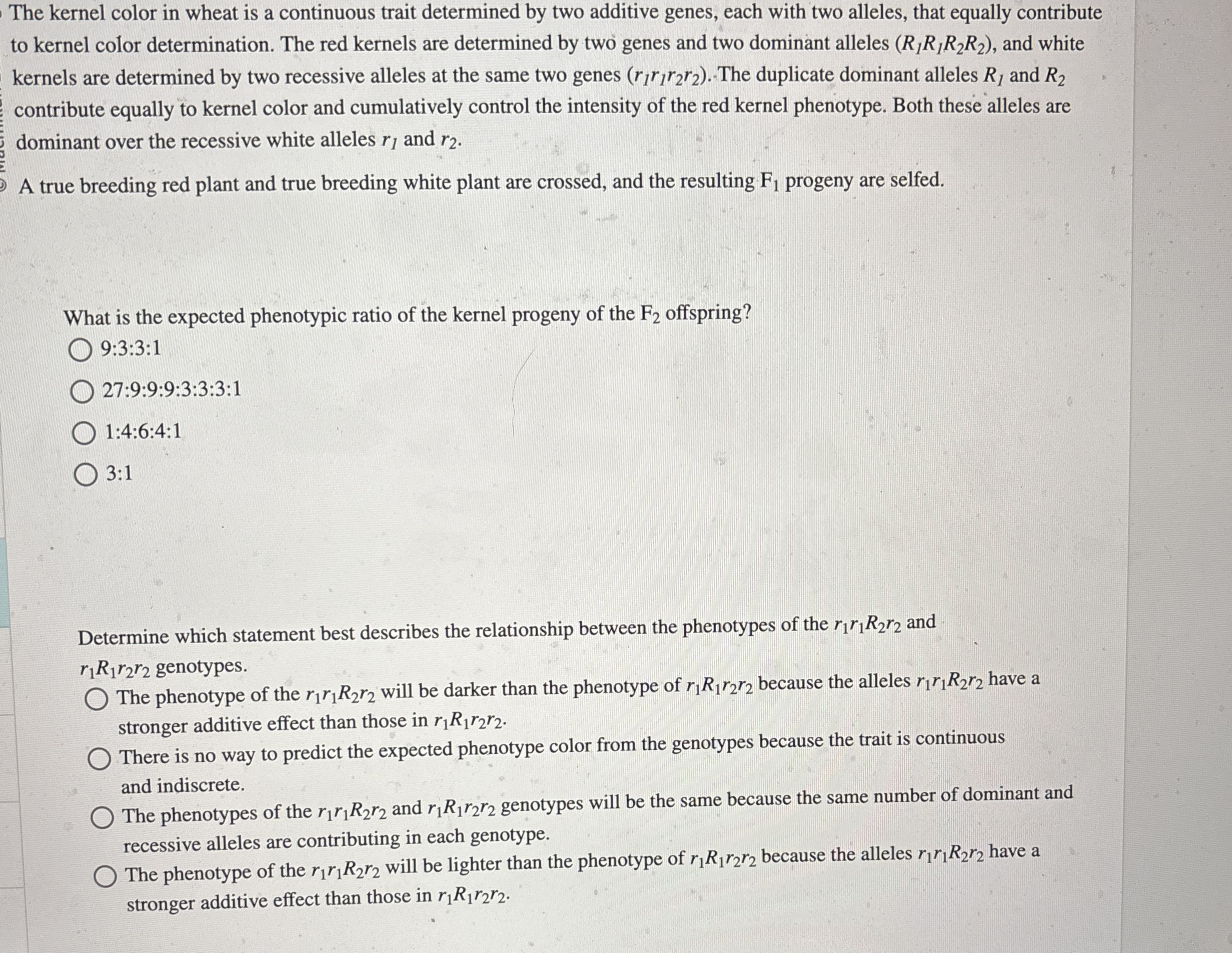 The kernel color in wheat is a continuous trait