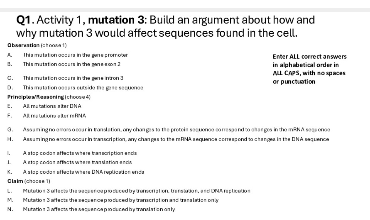 Q 1 . Activity 1 , mutation 3 : Build an argument