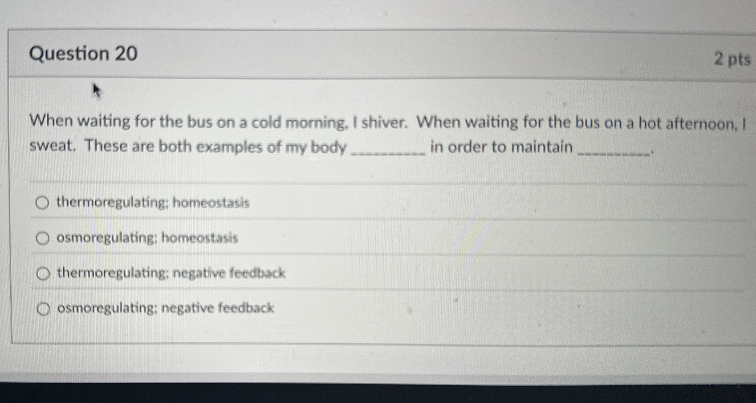 Question 2 0 2 pts When waiting for the bus on a