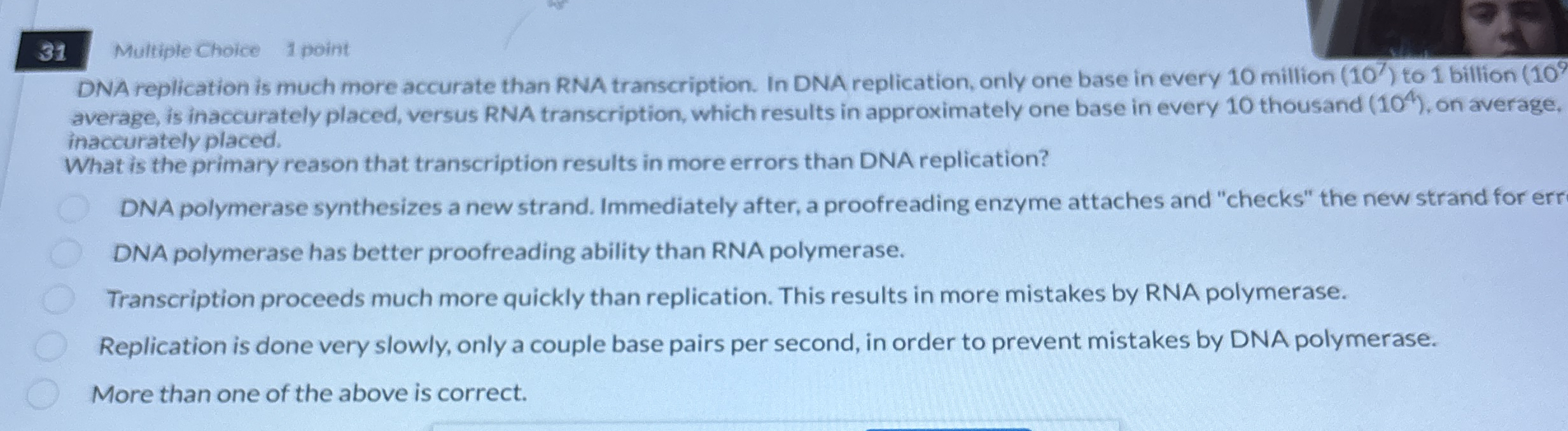 3 1 Multiple Choice 1 point DNA replication is