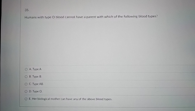Humans with type O blood cannot have a parent