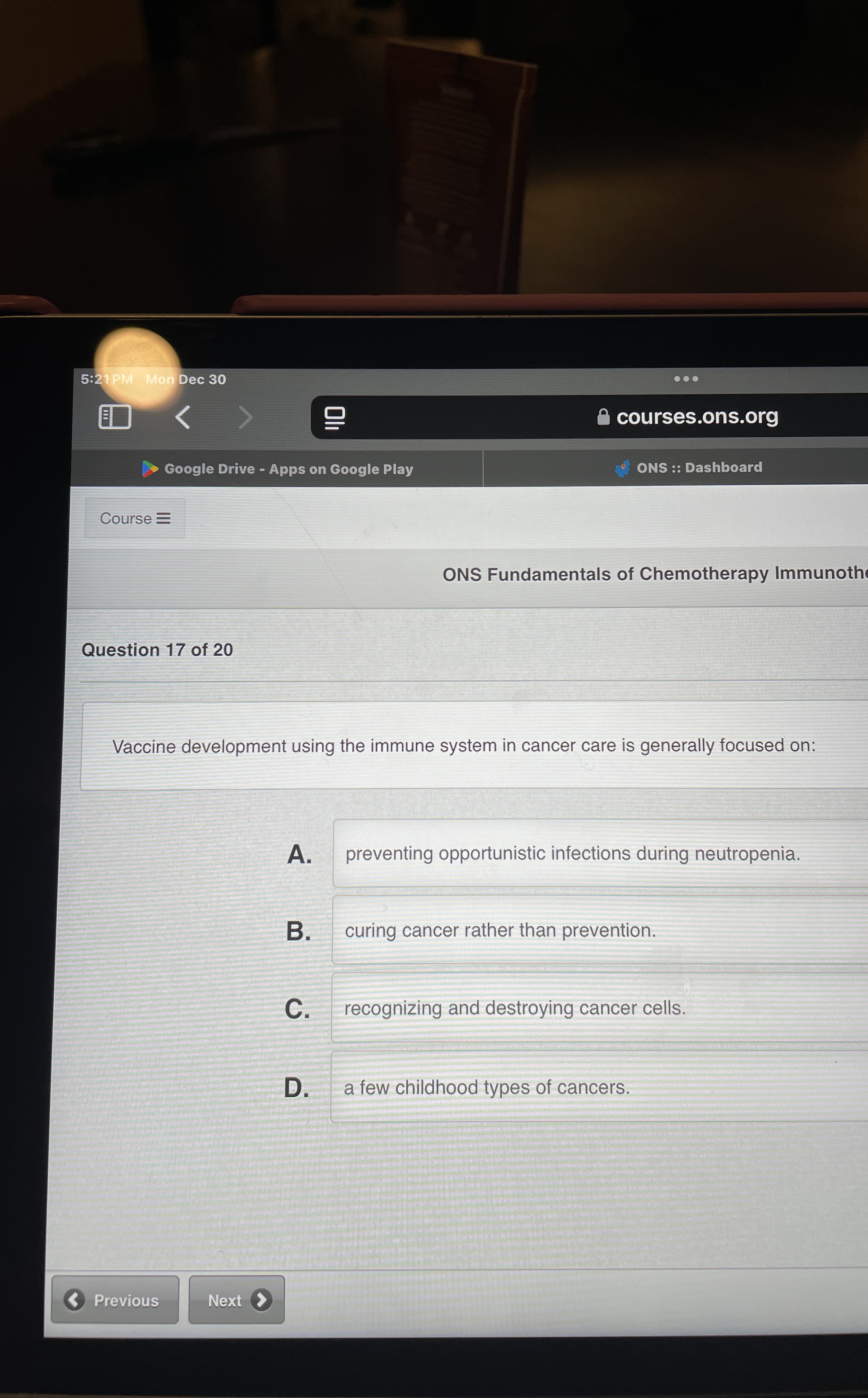 5 : 2 1 PM Mon Dec 3 0 courses.ons.org Google