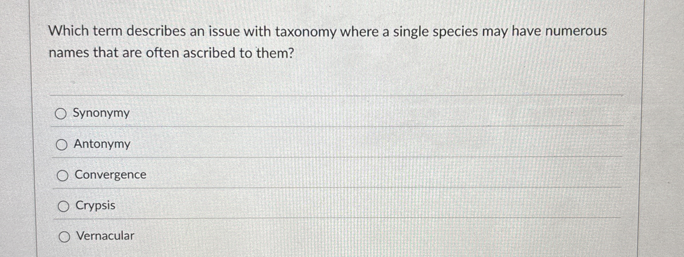 Which term describes an issue with taxonomy where