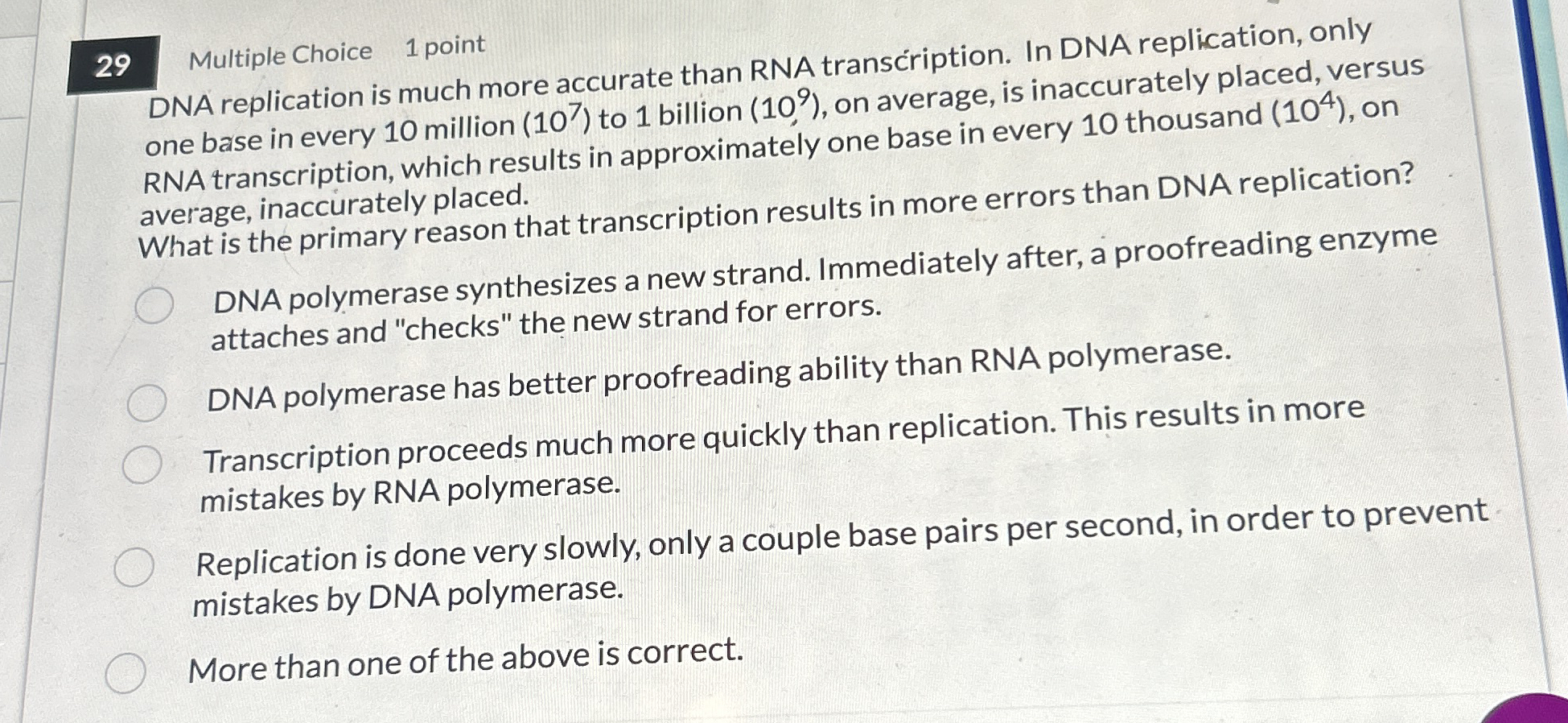 2 9 Multiple Choice 1 point DNA replication is