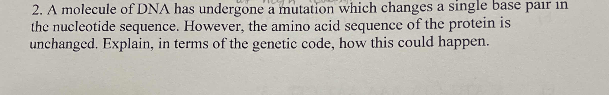 A molecule of DNA has undergone a mutation which