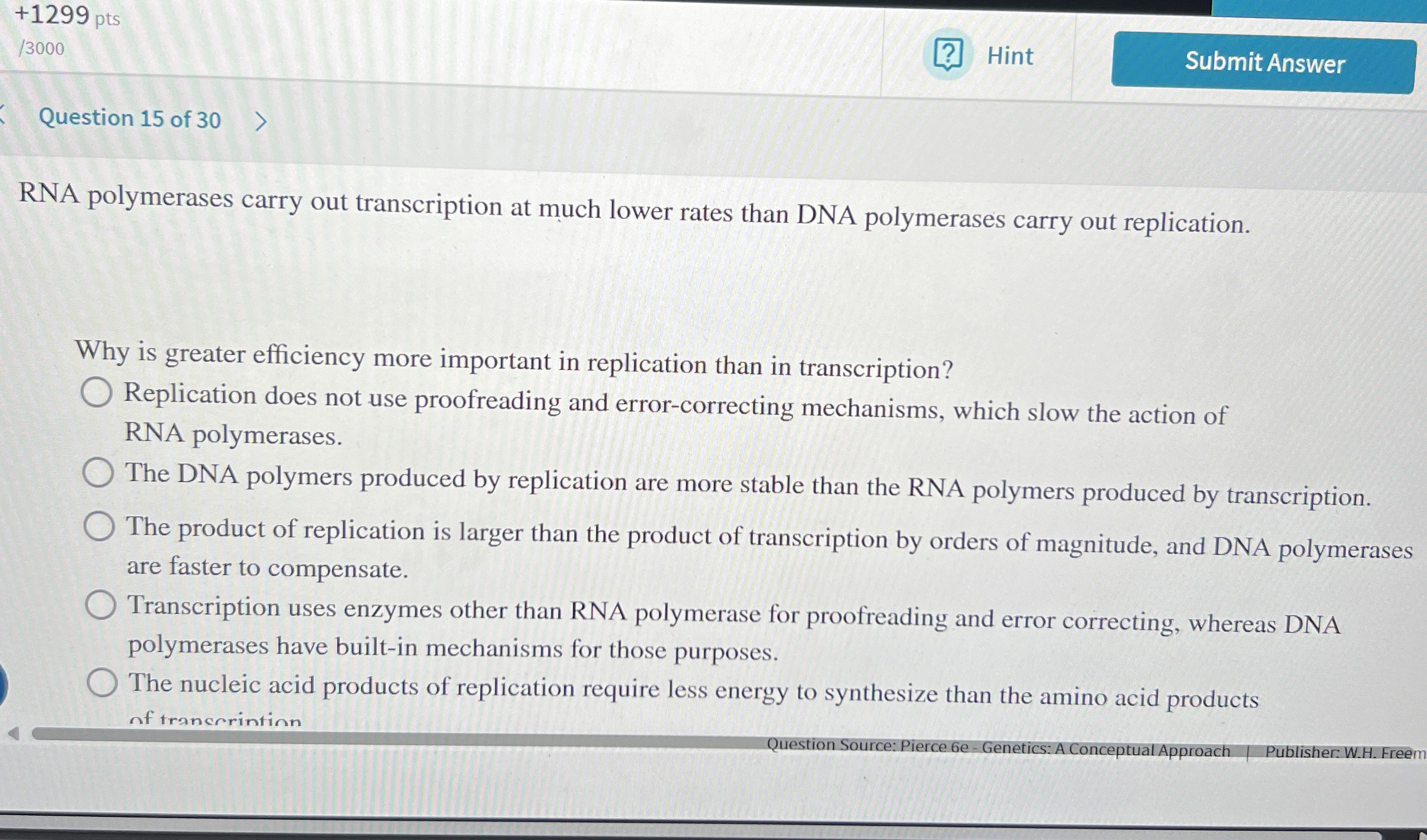 + 1 2 9 9 pts / 3 0 0 0 ? Hint Question 1 5 of 3
