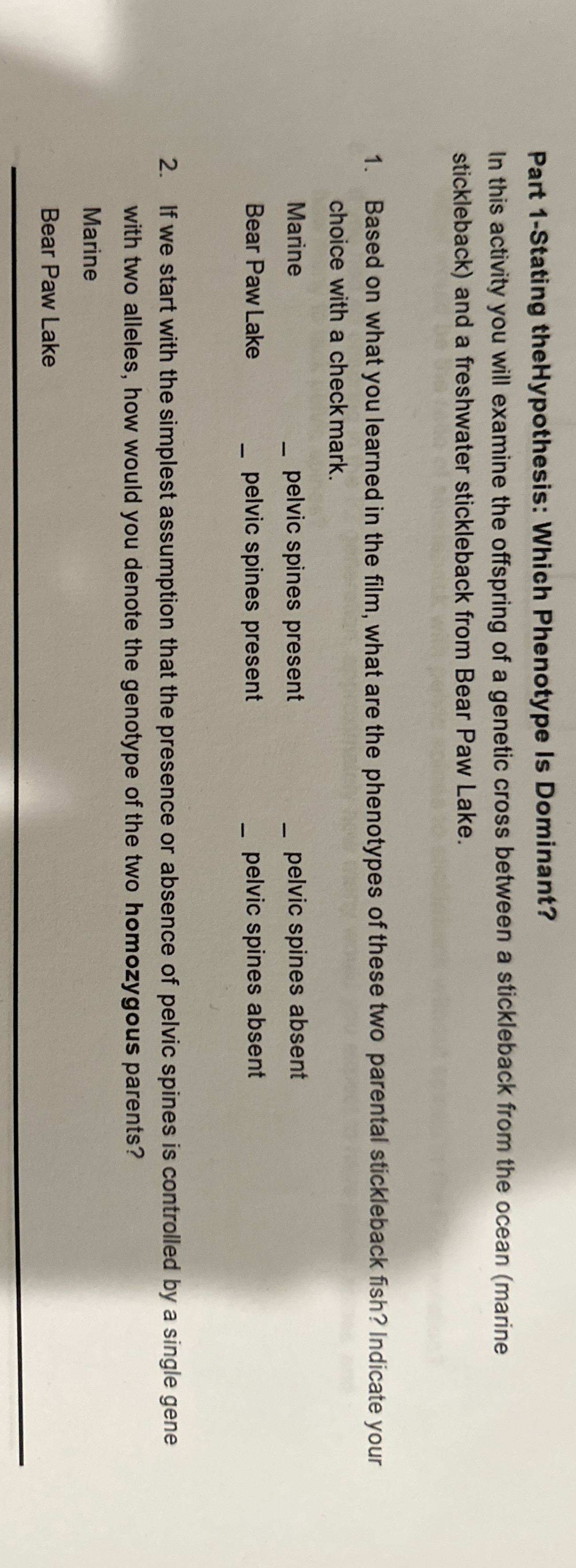 Part 1 - Stating theHypothesis: Which Phenotype