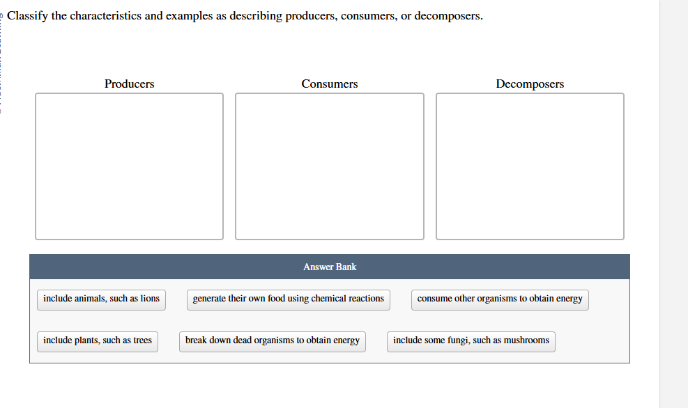 Classify the characteristics and examples as