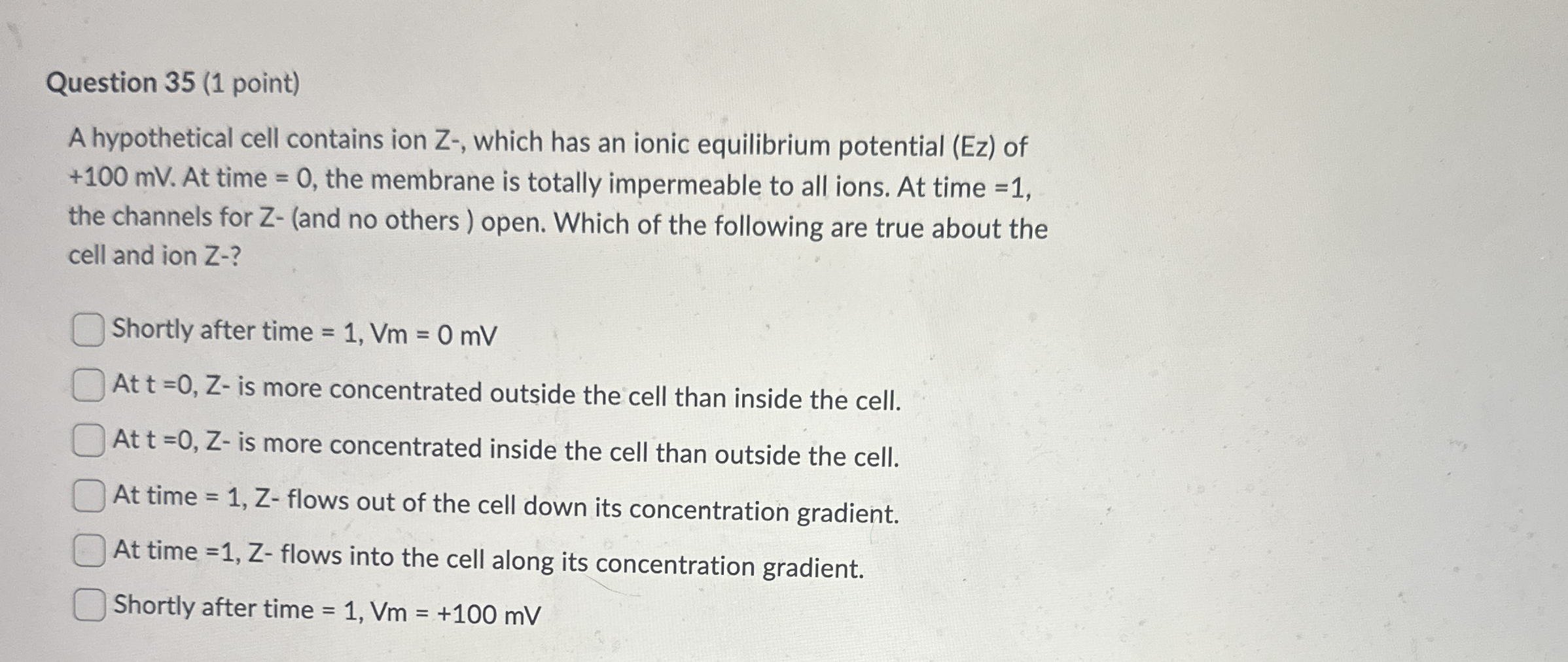 Question 3 5 ( 1 point ) A hypothetical cell