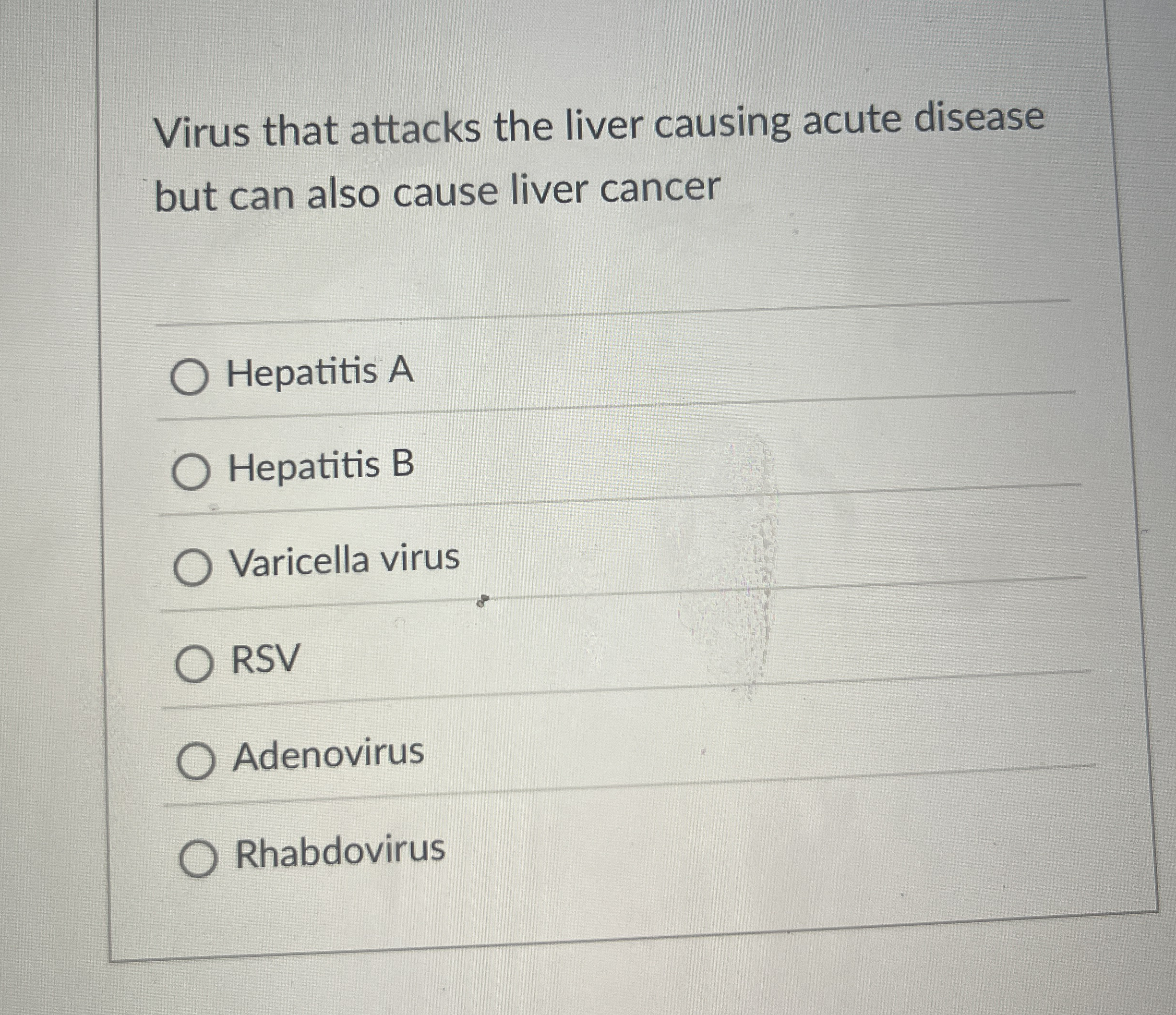 Virus that attacks the liver causing acute