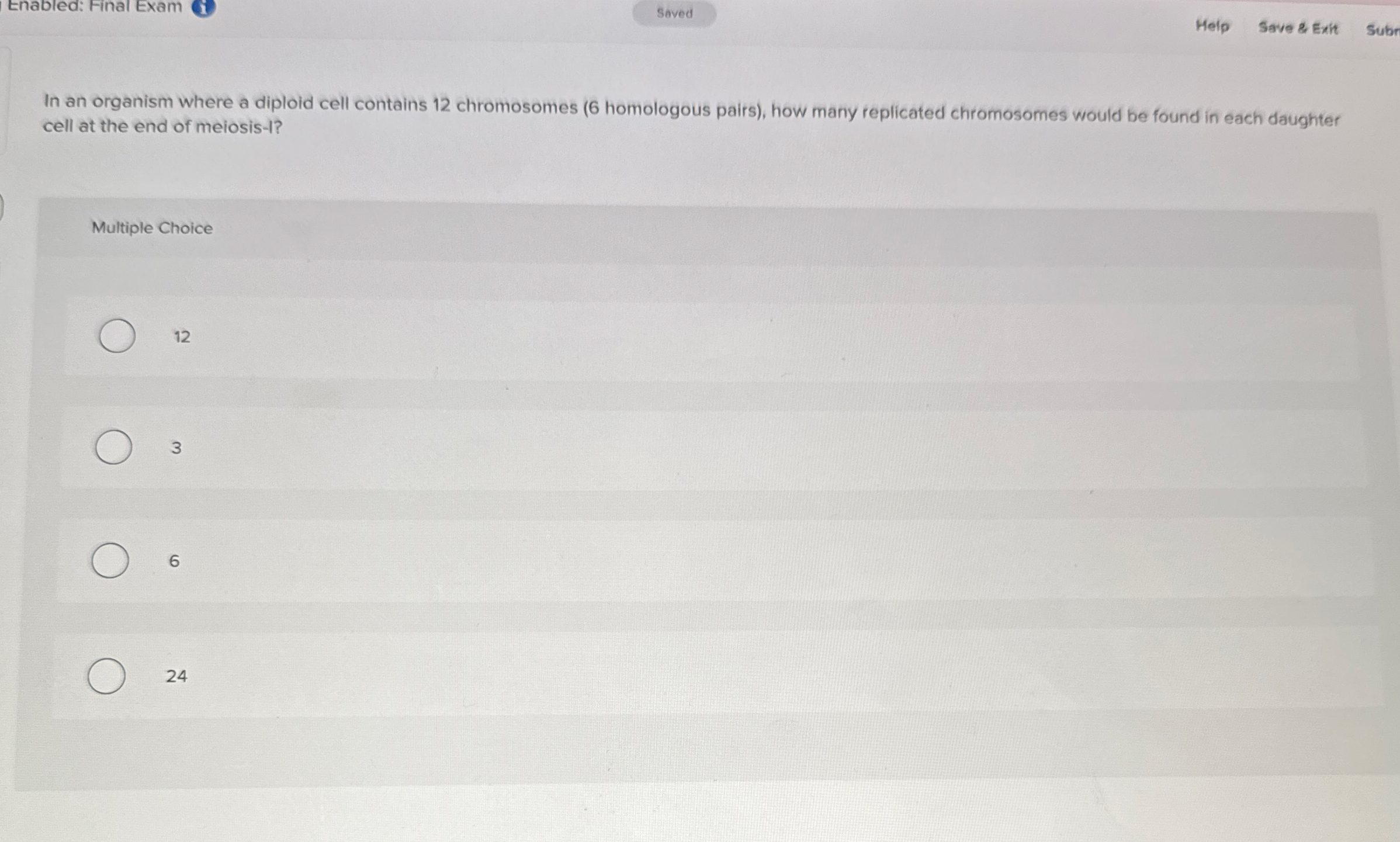 Enabled: Final Exam Saved Help Save & Exit Subr