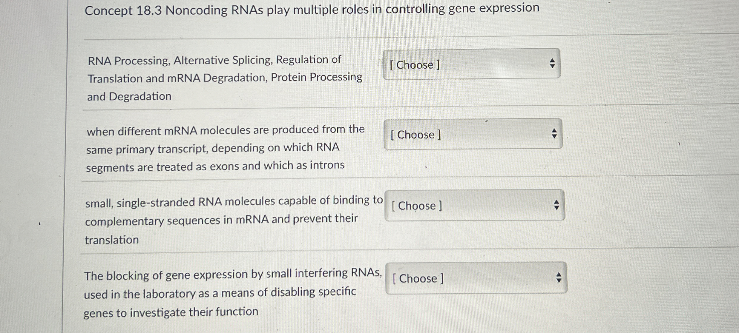 Concept 1 8 . 3 Noncoding RNAs play multiple