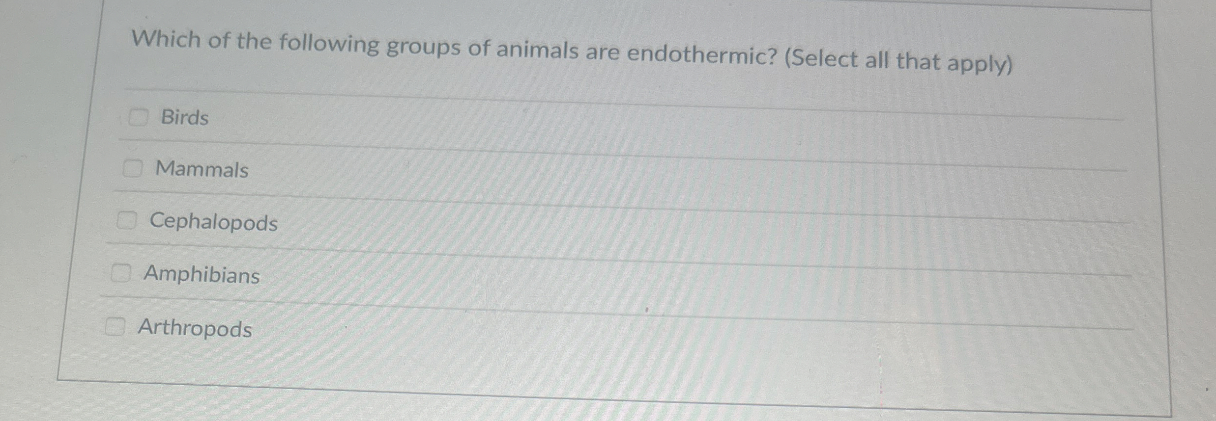 Which of the following groups of animals are
