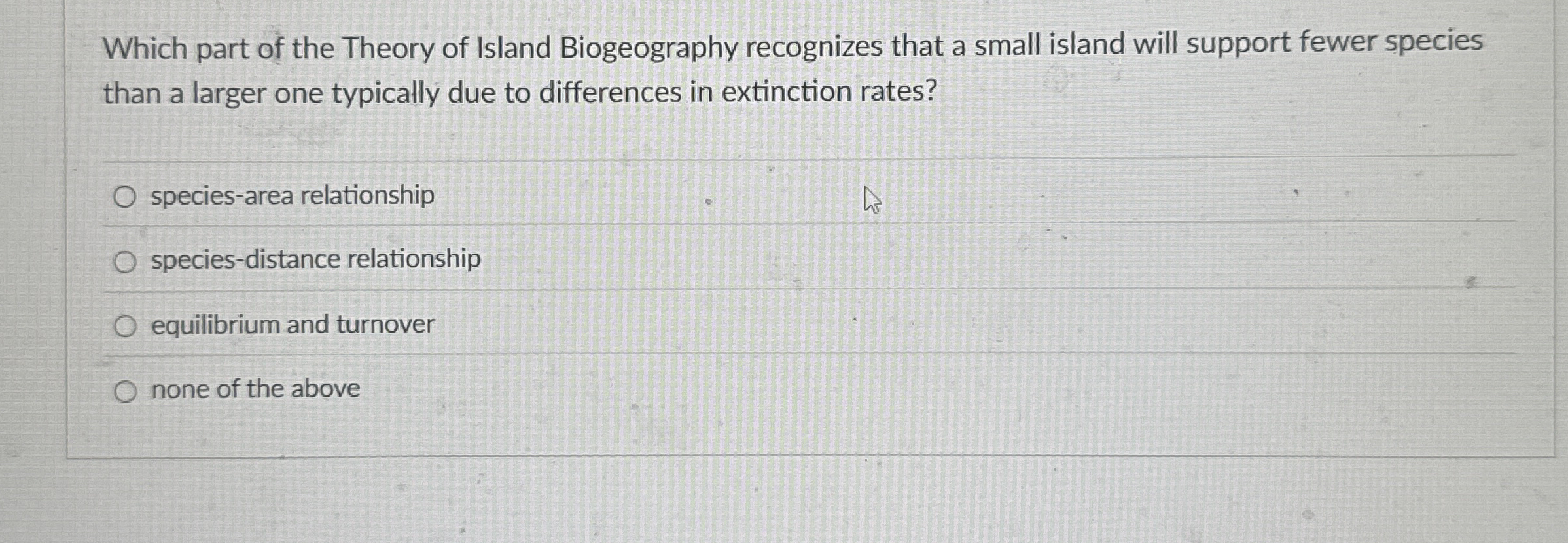 Which part of the Theory of Island Biogeography