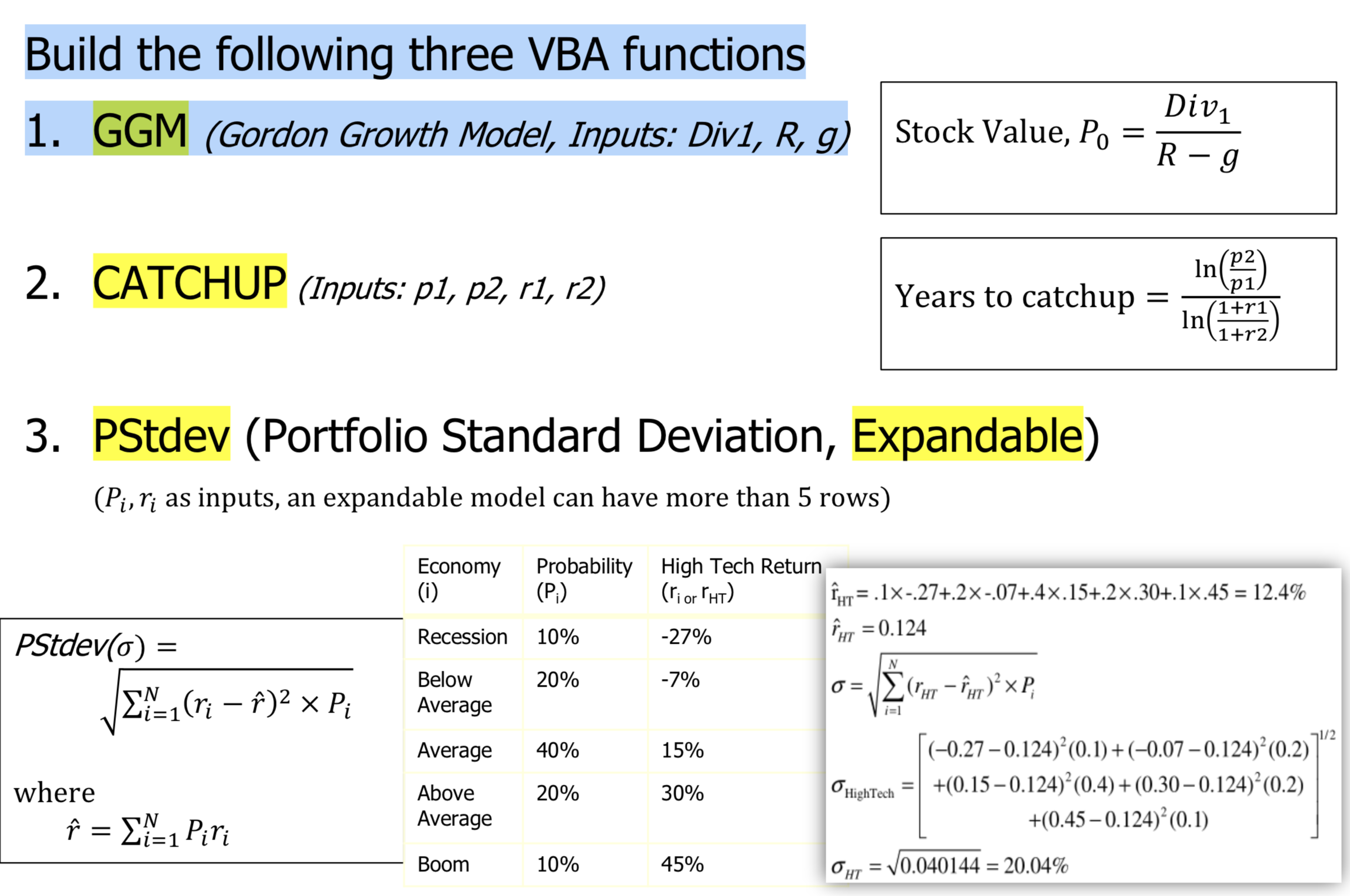 Hi, need help to build the VBA functions for