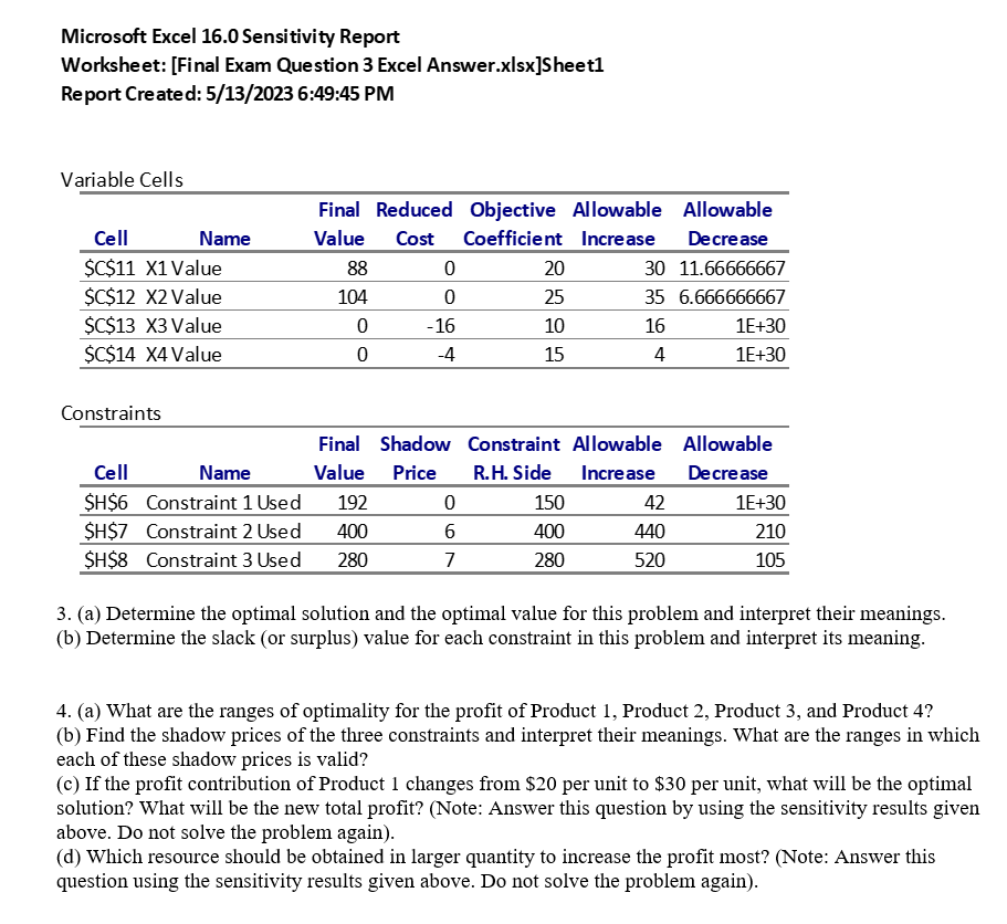 \fMicrosoft Excel 16.0 Sensitivity Report