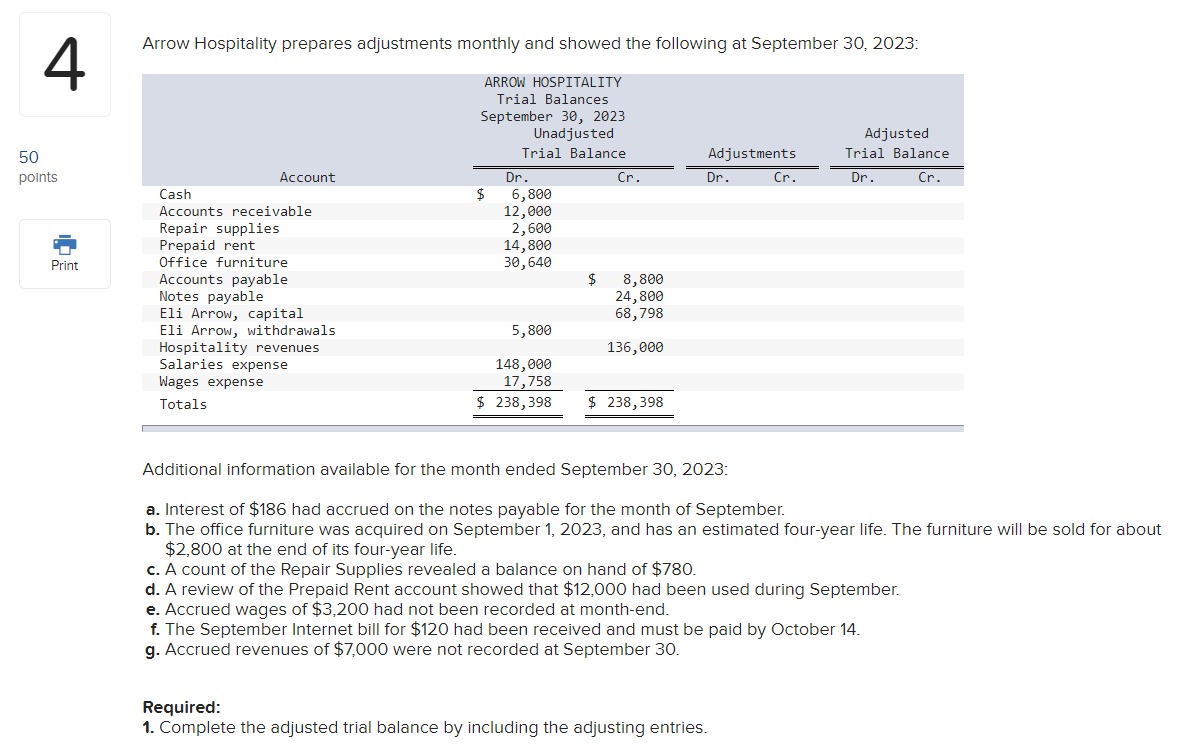4 Required: 1. Complete the adjusted trial