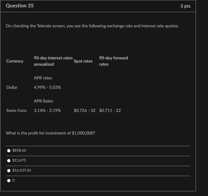 Question 35 3 pts On checking the Telerate