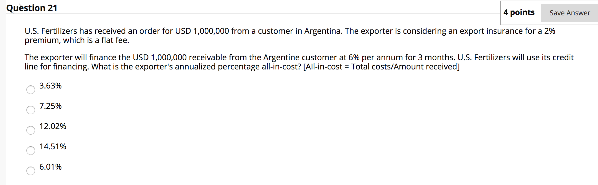International finance Question 21 4 points Save