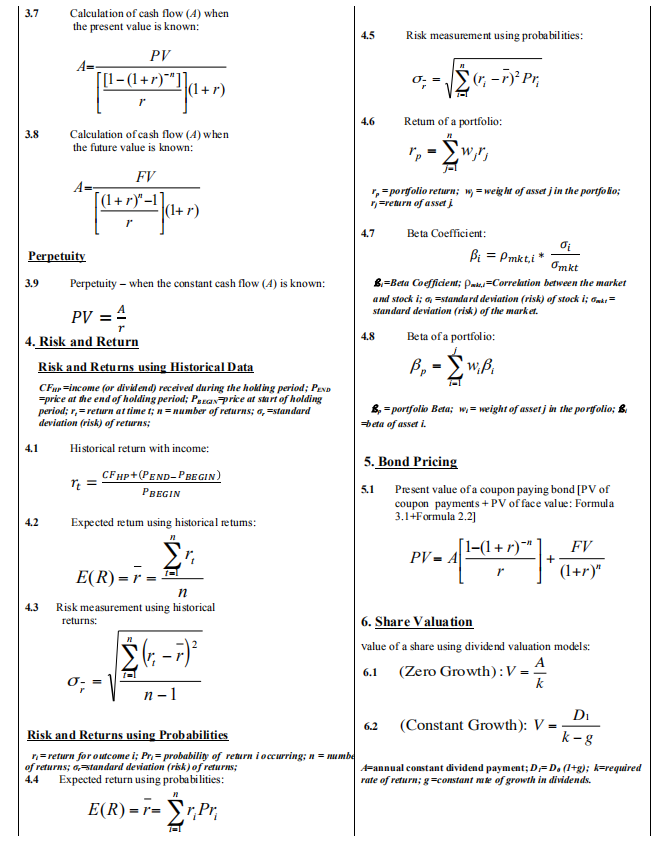 Use these two formula sheets to answer questions