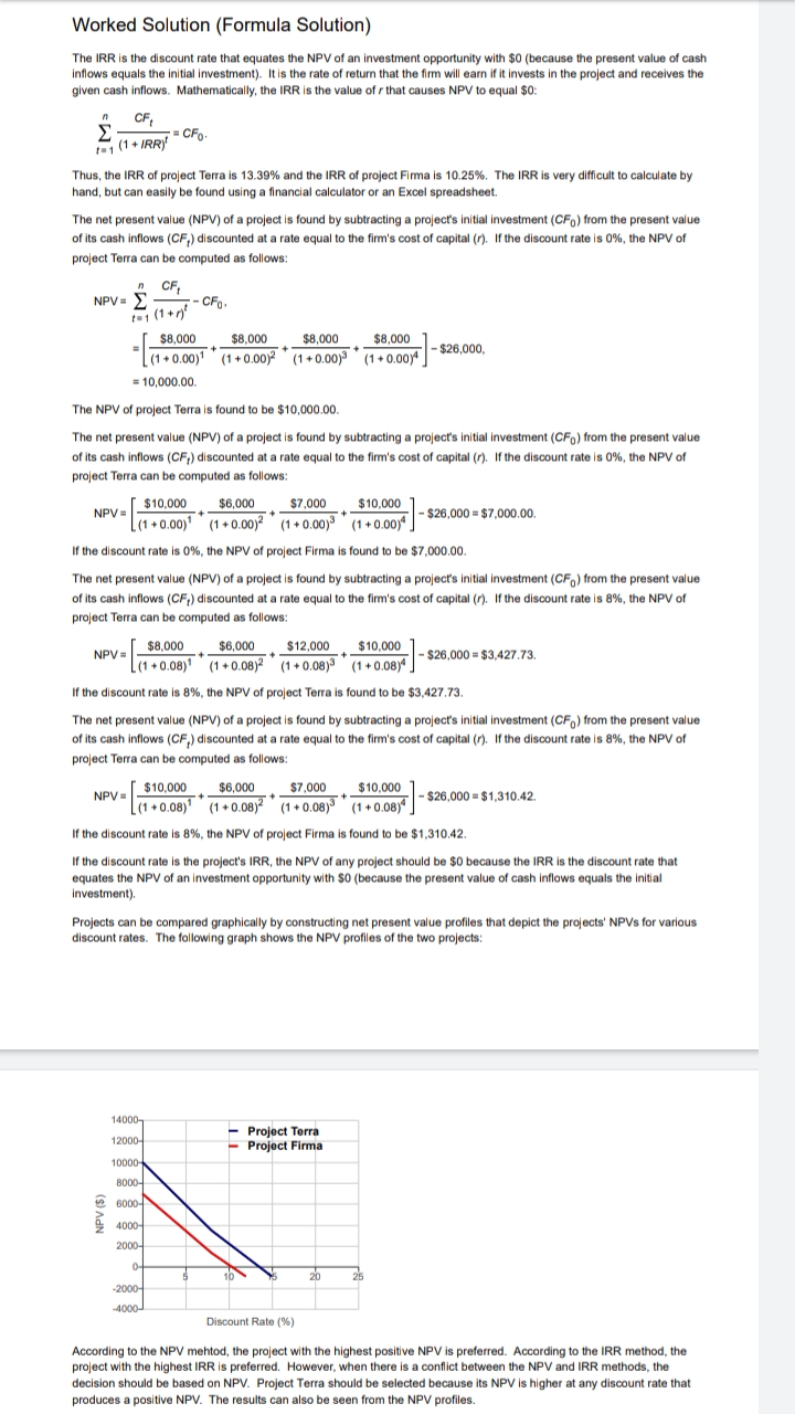 Worked Solution (Formula Solution) The IRR is the