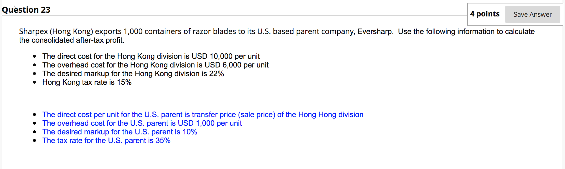 International FIN Question 23 4 points Save