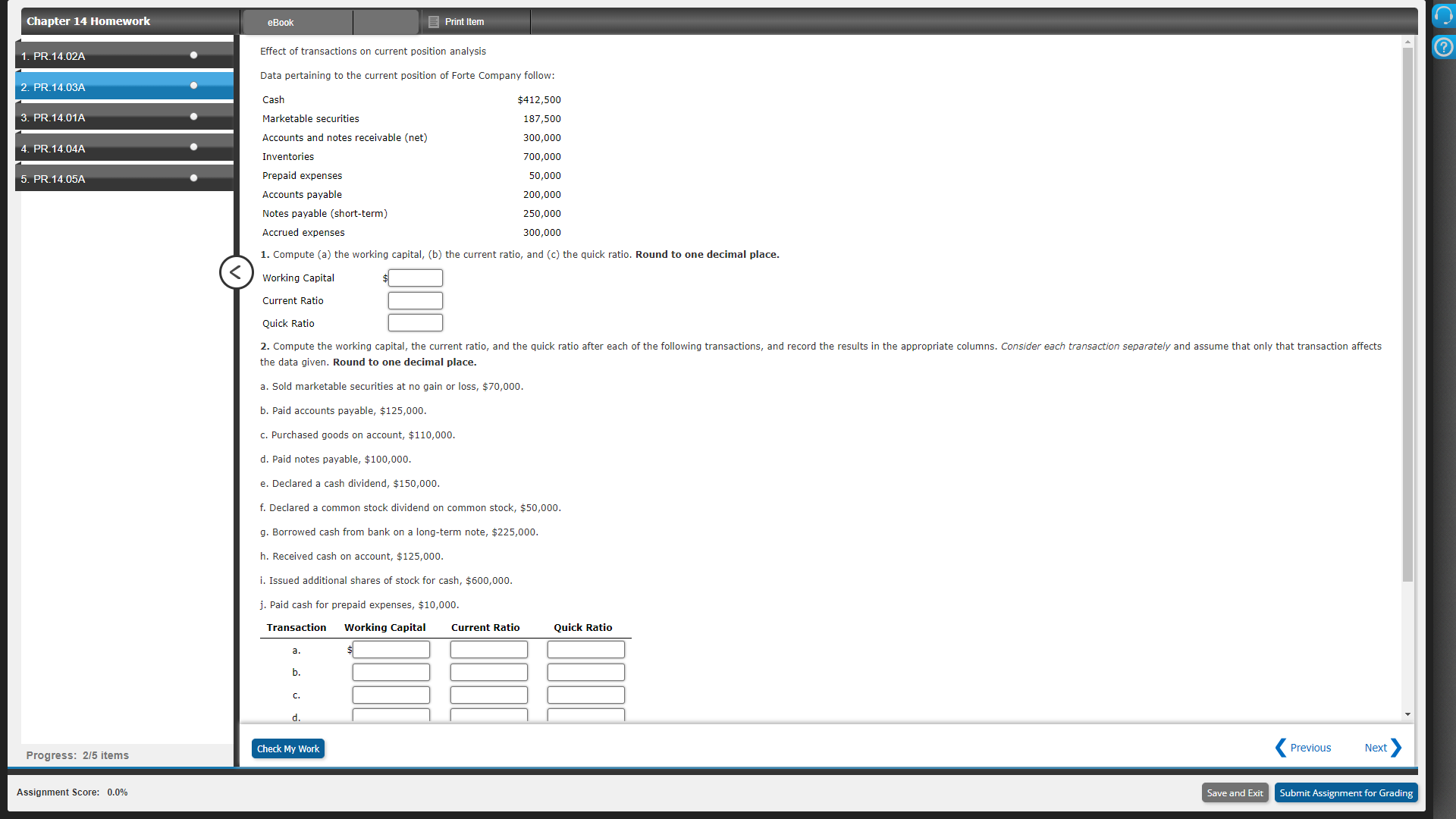 Chapter 14 Homework eBook Print Item 1. PR.