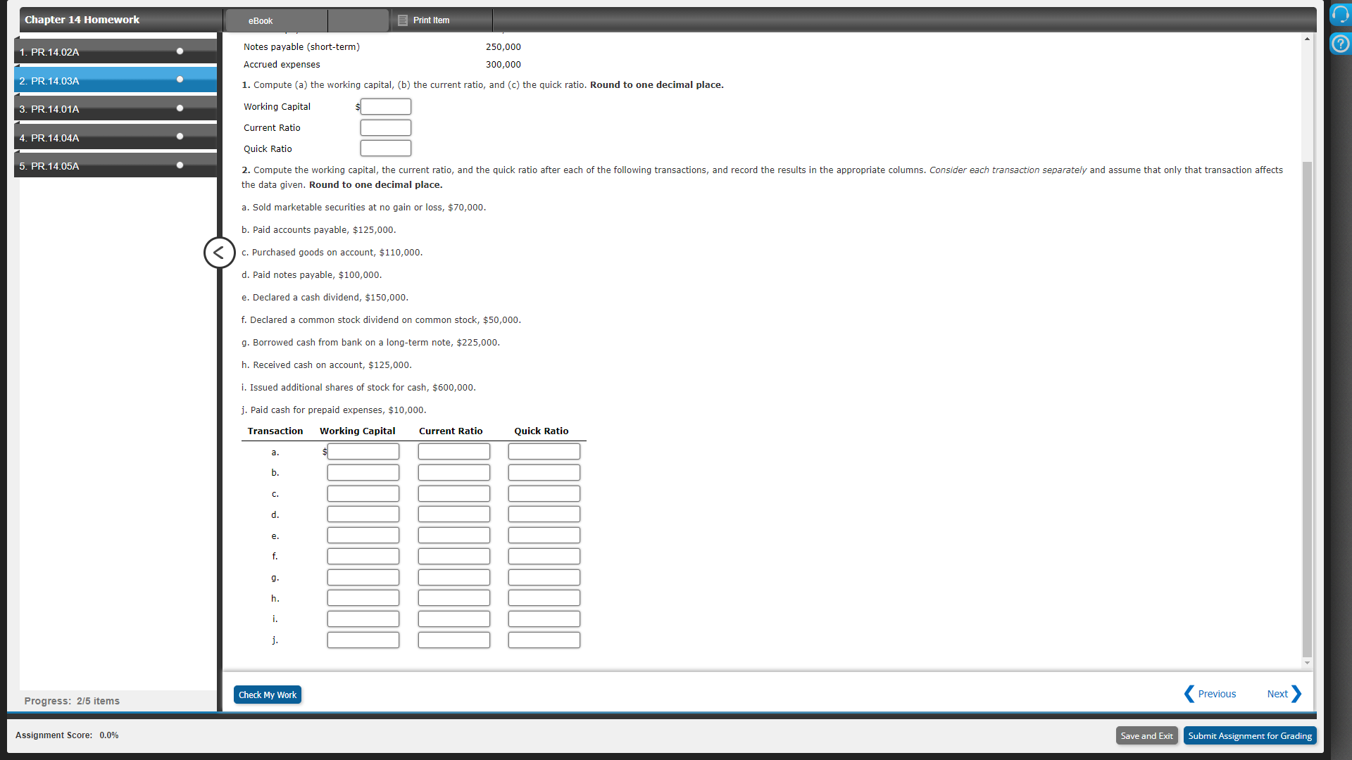 Chapter 14 Homework eBook Print Item 1. PR.