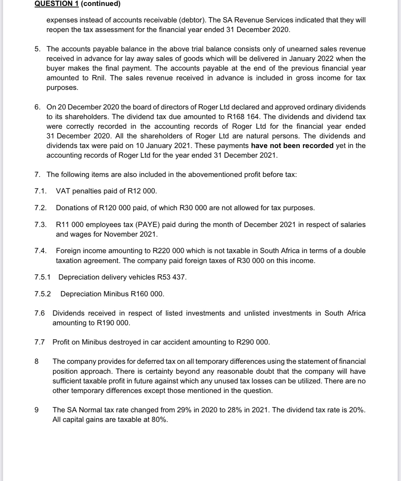 QUESTION 1 (continued) 7. 7.1. 7.2. 7.3. 7.4.