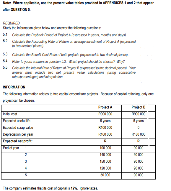 Note: Where applicable, use the present value