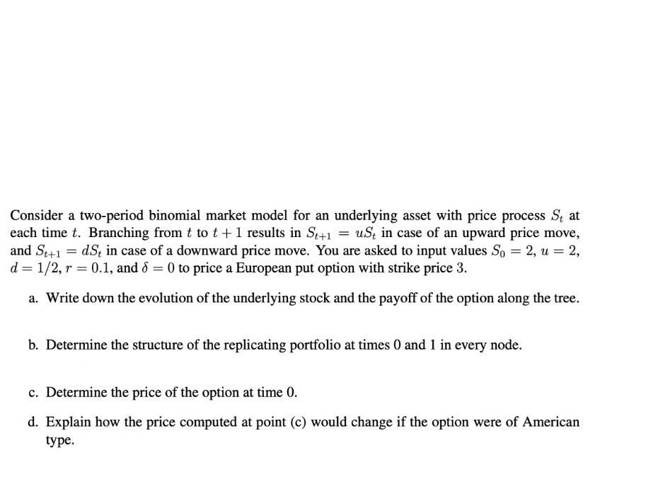 Consider a two-period binomial market model for