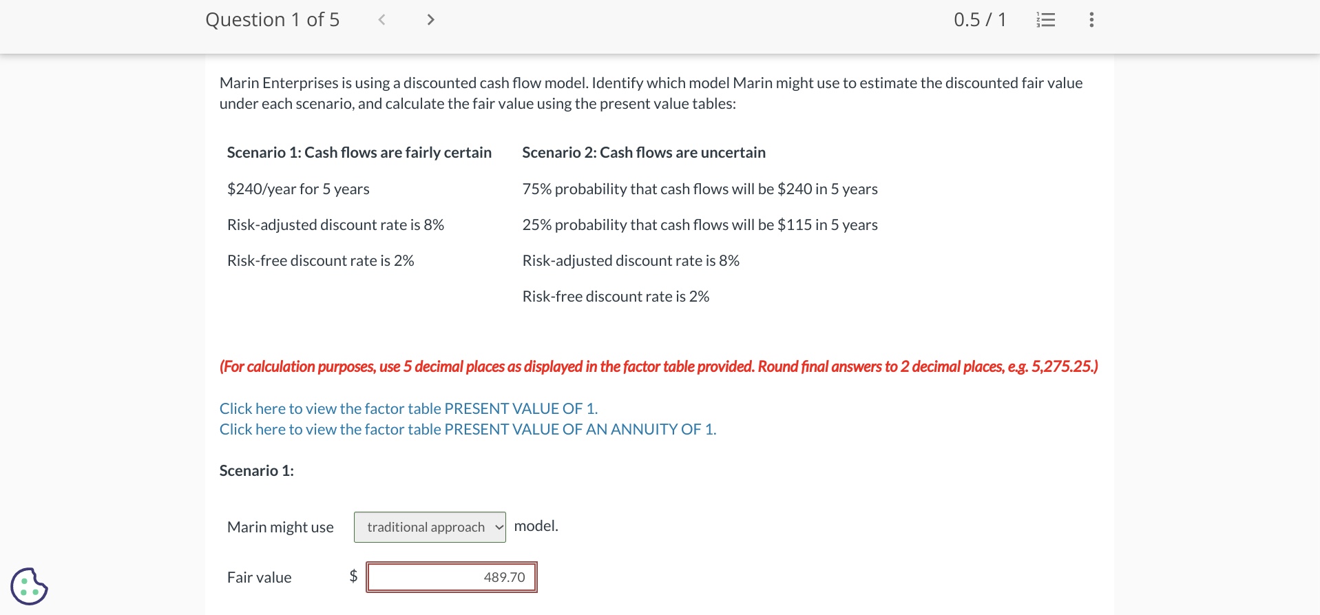 Question 1 of5 > 0.5 /1 '= E Marin