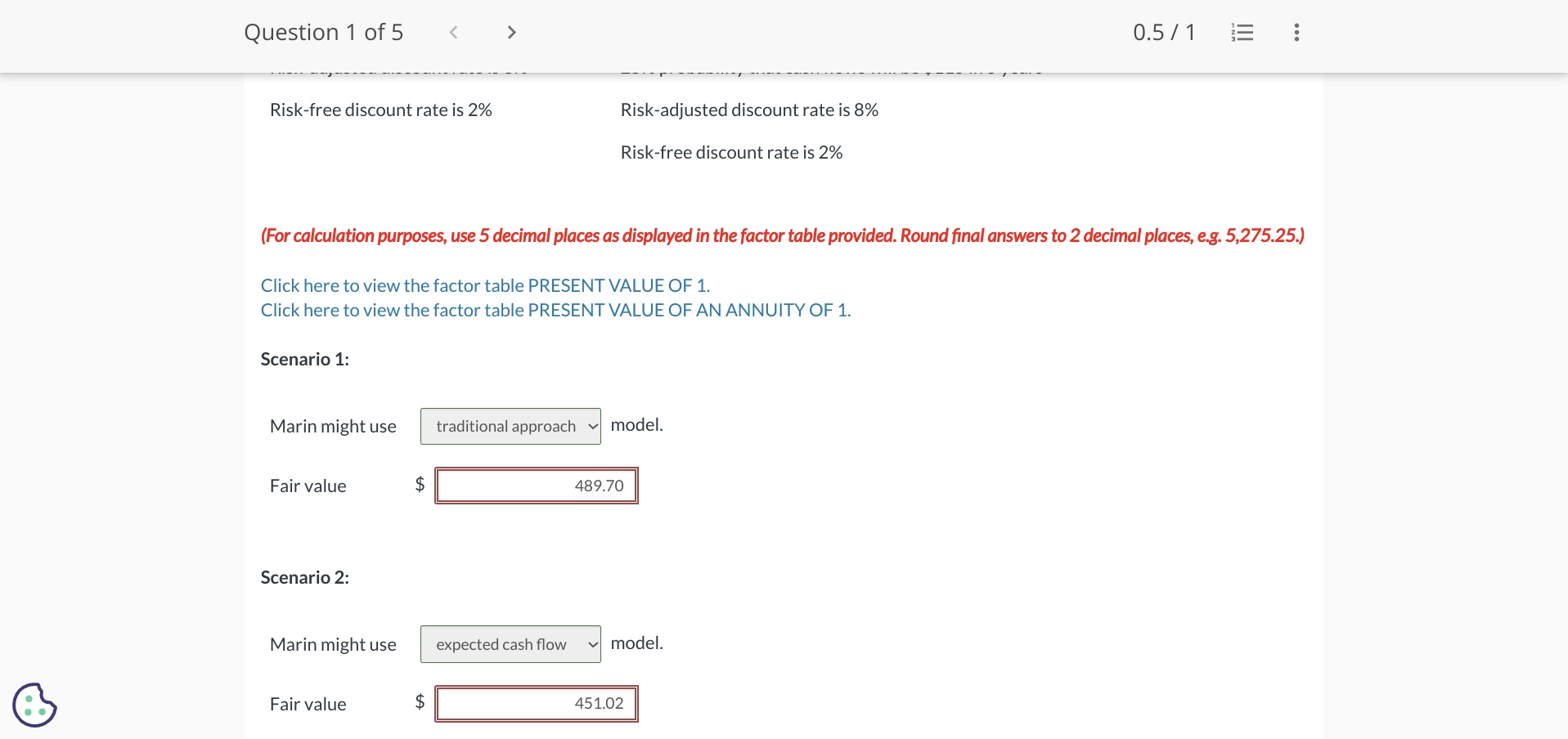 Question 1 of5 > 0.5 /1 '= E Marin