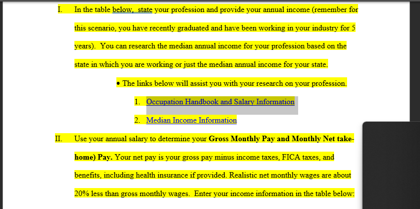 I. In the table below, state your profession and