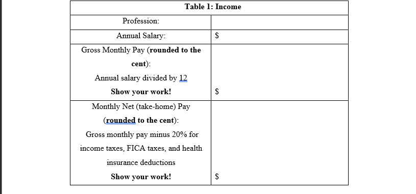 I. In the table below, state your profession and