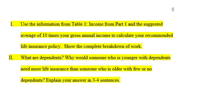 I. In the table below, state your profession and