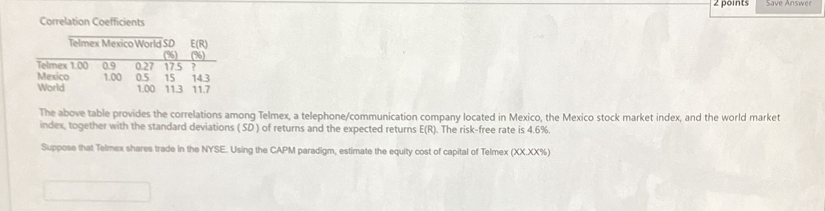 Can you help me solve 2 points Save Answer