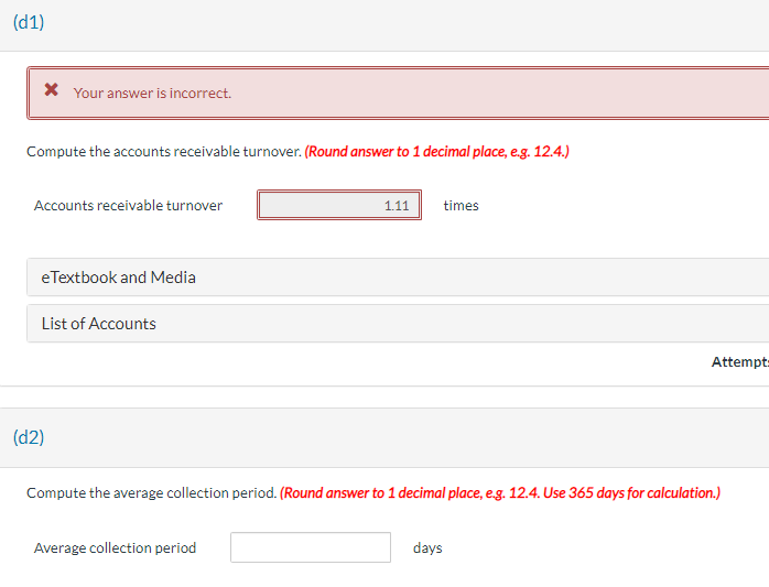 (d1) X Your answer is incorrect. Compute the