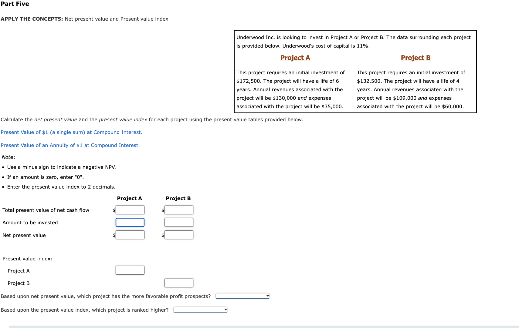 Part Five APPLY THE CONCEPTS: Net present value