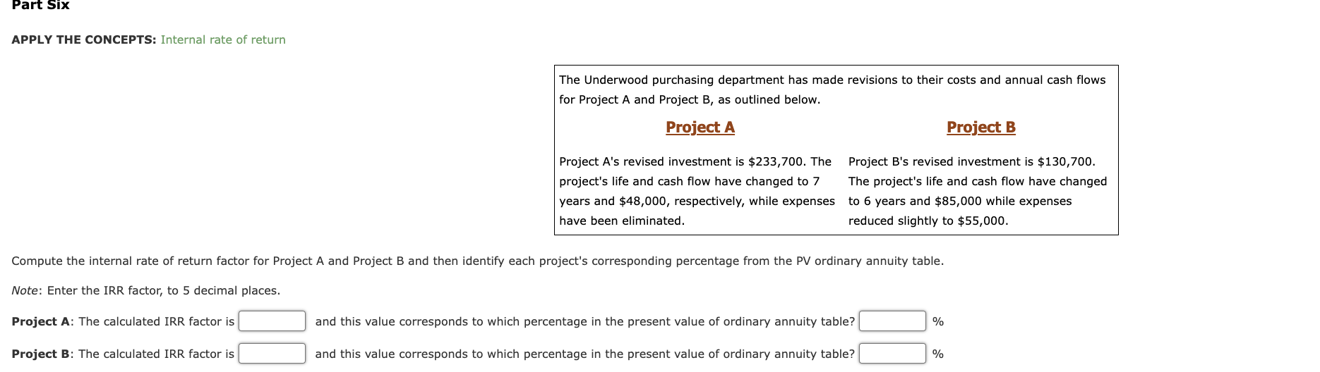 Part Five APPLY THE CONCEPTS: Net present value
