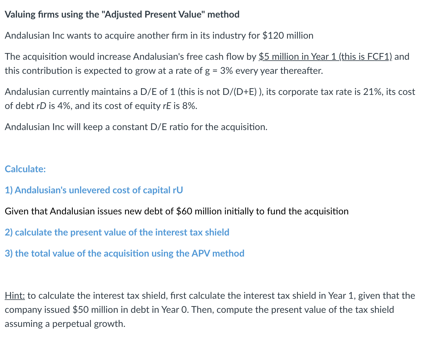 Any help would be appreciated. Thank you! Valuing