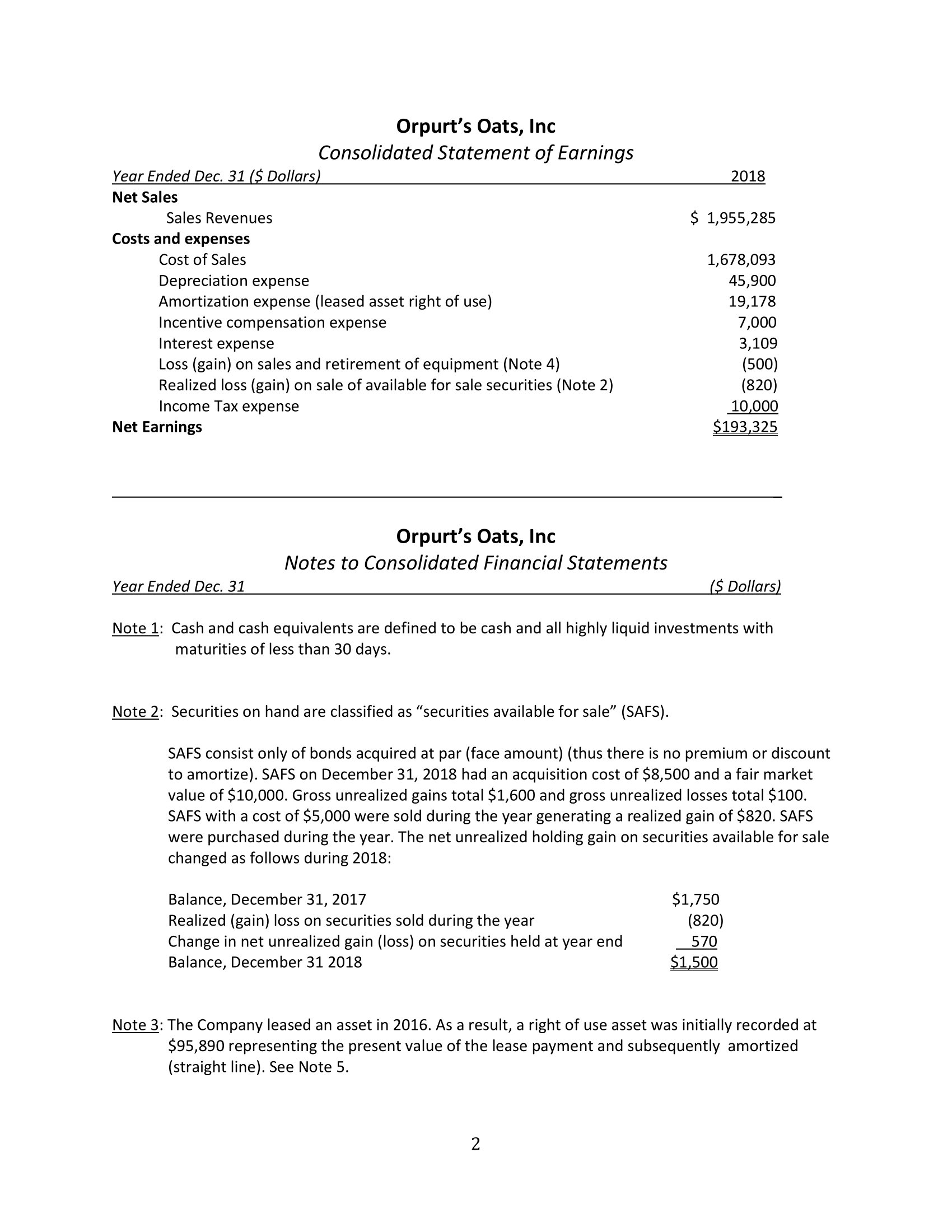 ACC 440 Intermediate Level SCF Indirect Method