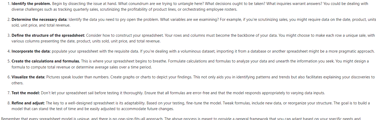 Please design a spreadsheet model to solve a
