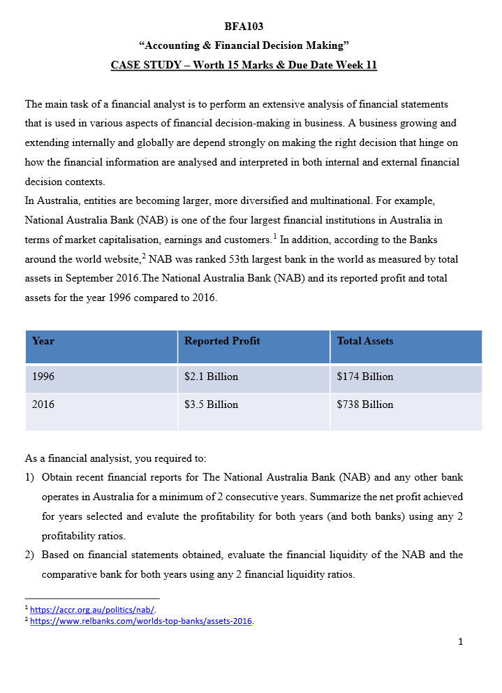 BFA103 "Accounting & Financial Decision Making"
