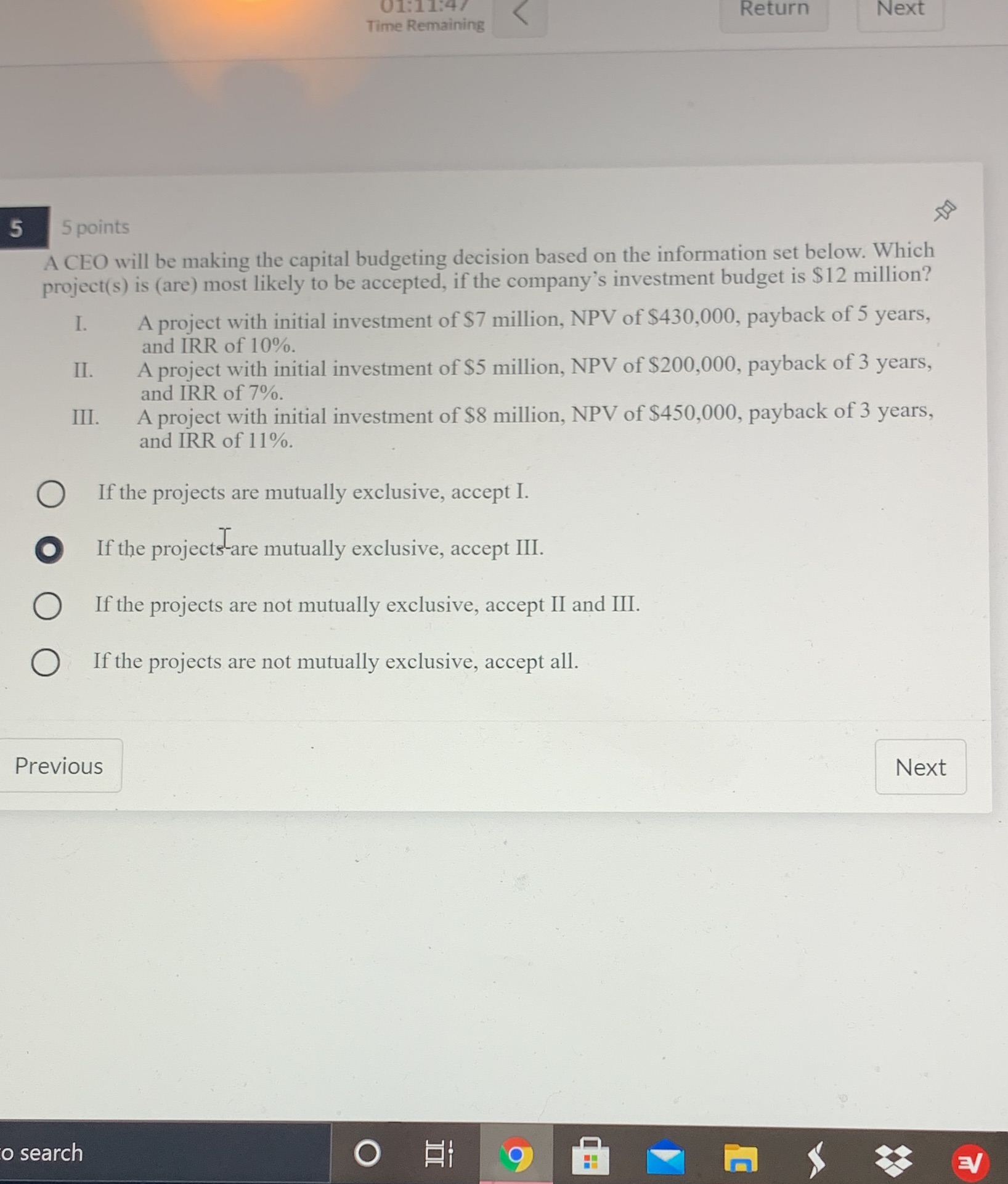 5 01:11:4/ Return Next Time Remaining 5 5 points