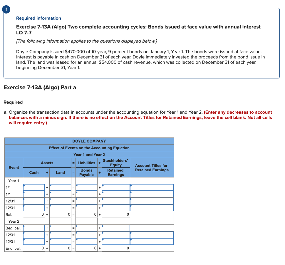 Req uired information Exercise 7-13A {Algal Two