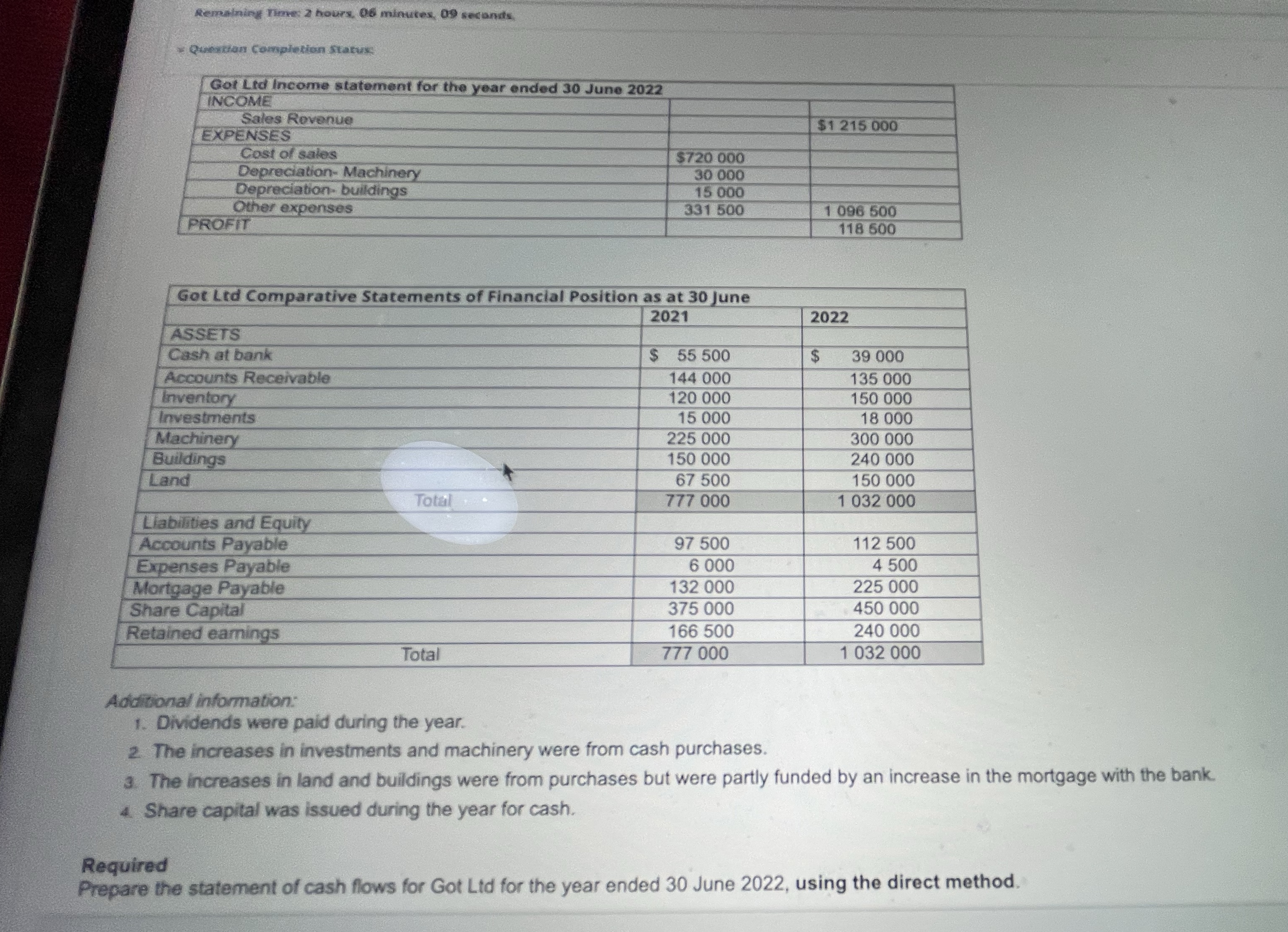 Remaining Time: 2 hours, 08 minutes, 09 seconds