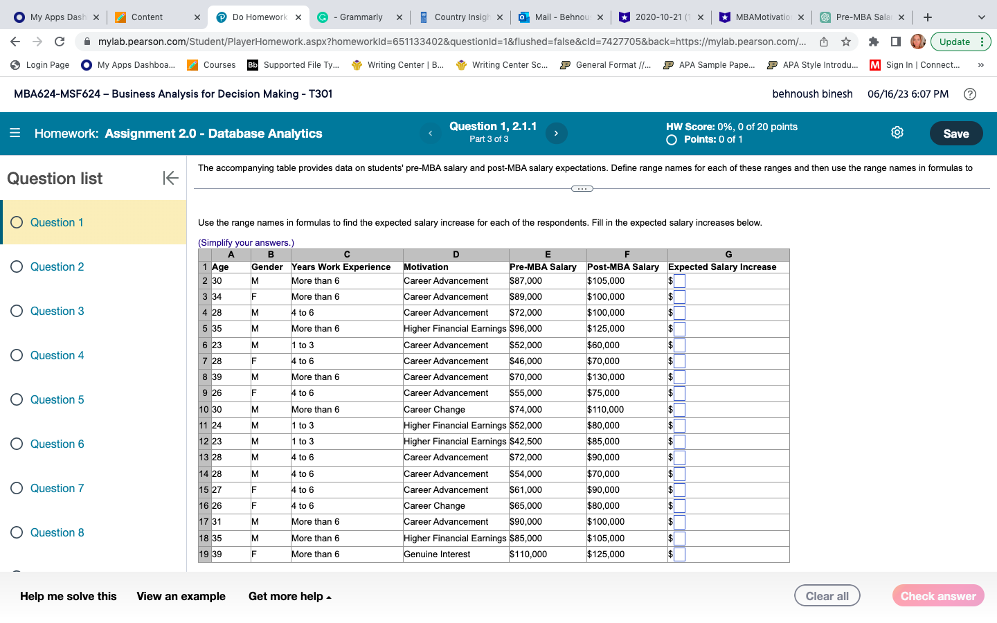 Use the range names in formulas to find the