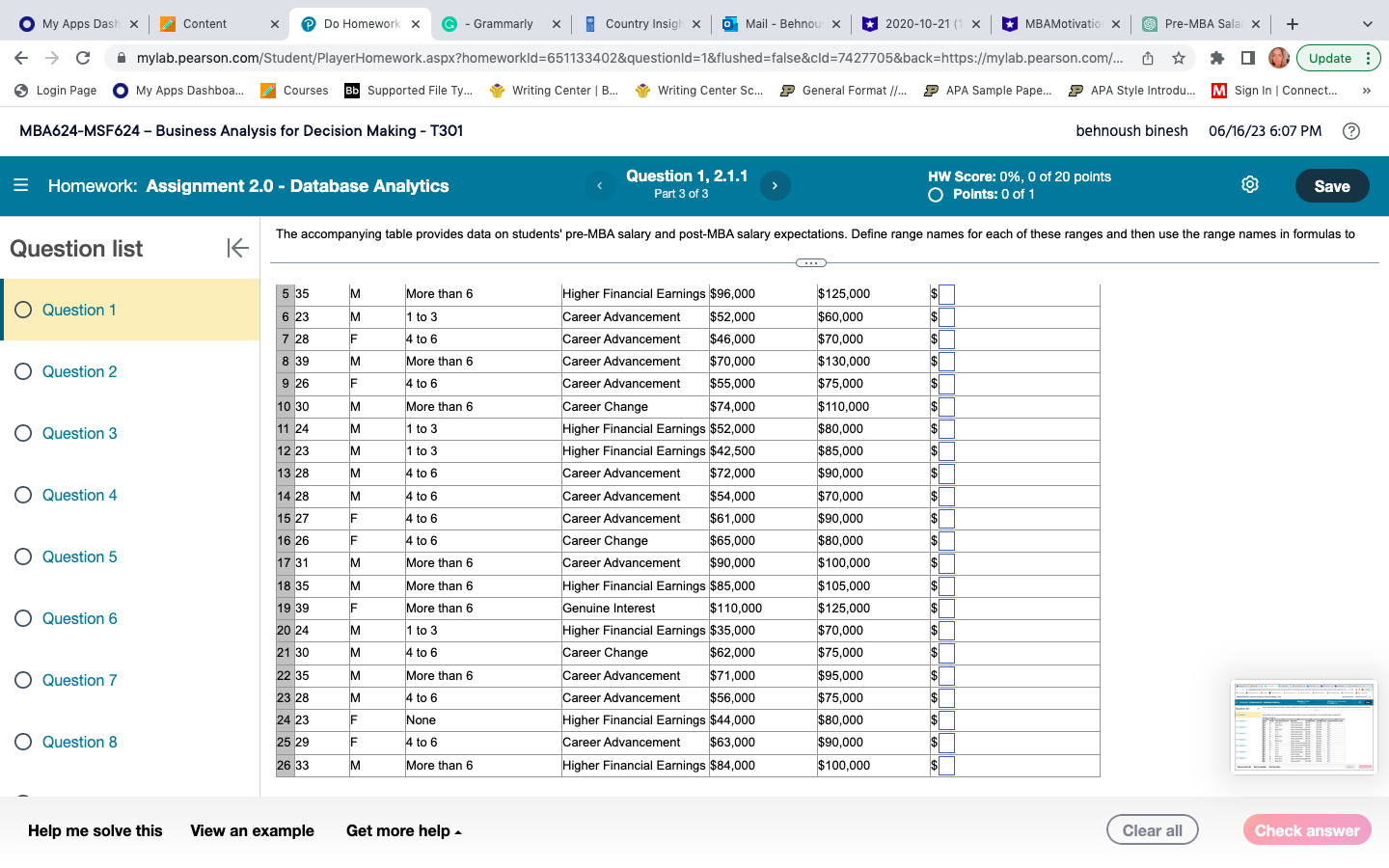 Use the range names in formulas to find the