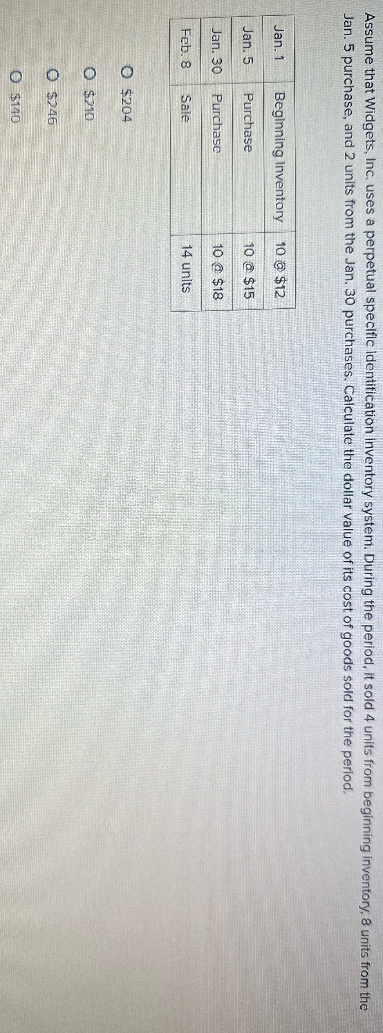 Assume that Widgets, Inc. uses a perpetual